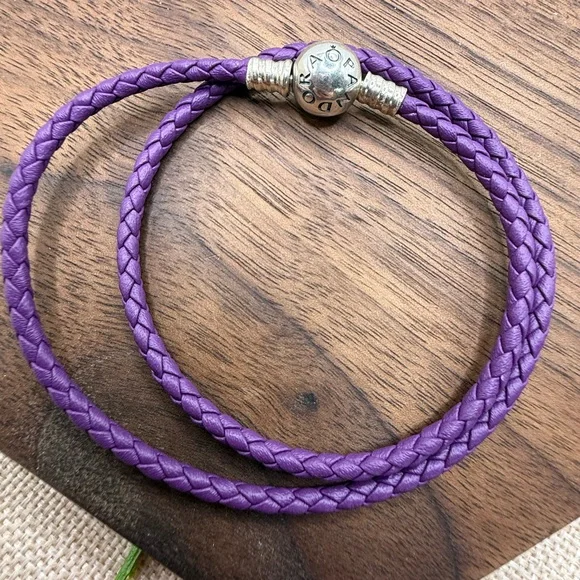 Pandora Purple Braided Leather Bracelet 19cm - Picture 3 of 4